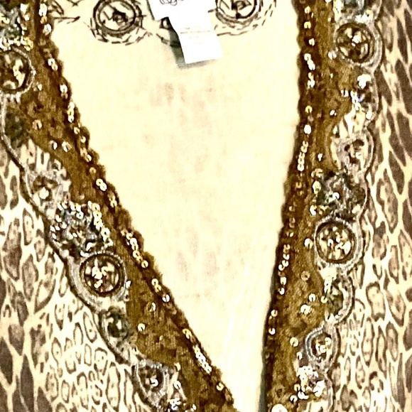 Together Leopard-like V Neck Button up Long Sleeve Sweater Sz Small - Picture 3 of 6